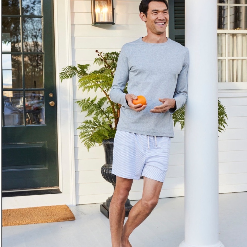 NWT Lake Mens Pima Pajama Shorts Sky Blue White Striped Loungewear XS